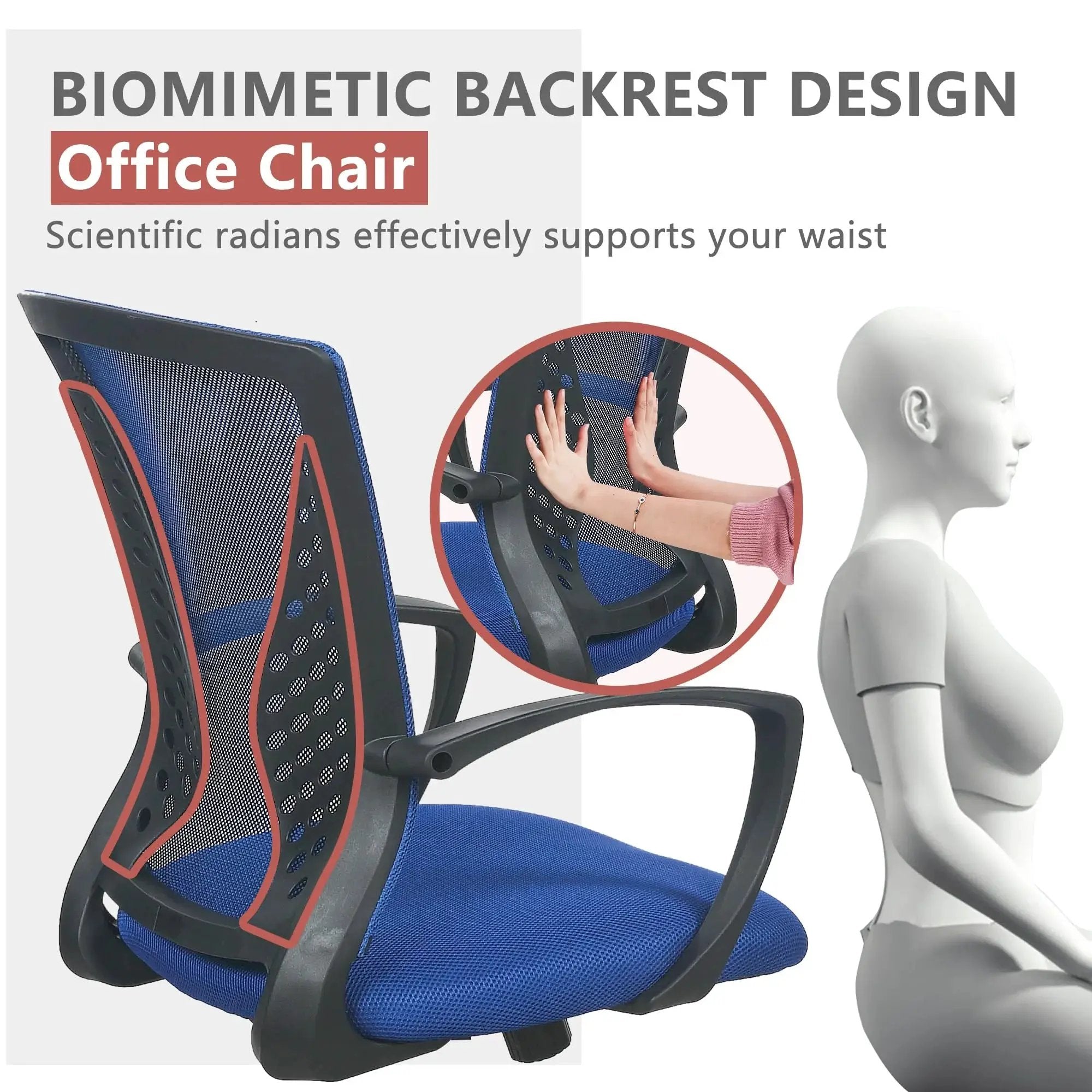 Paylesshere Ergonomic Office Chair, Lumbar Support, Adjustable Height with Armrests for Adults(Blue)
