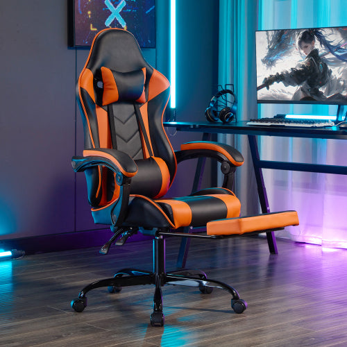 Ergonomic Gaming Chair, Footrest, Lumbar Massage, Orange - Platinum-Level Office Chairs