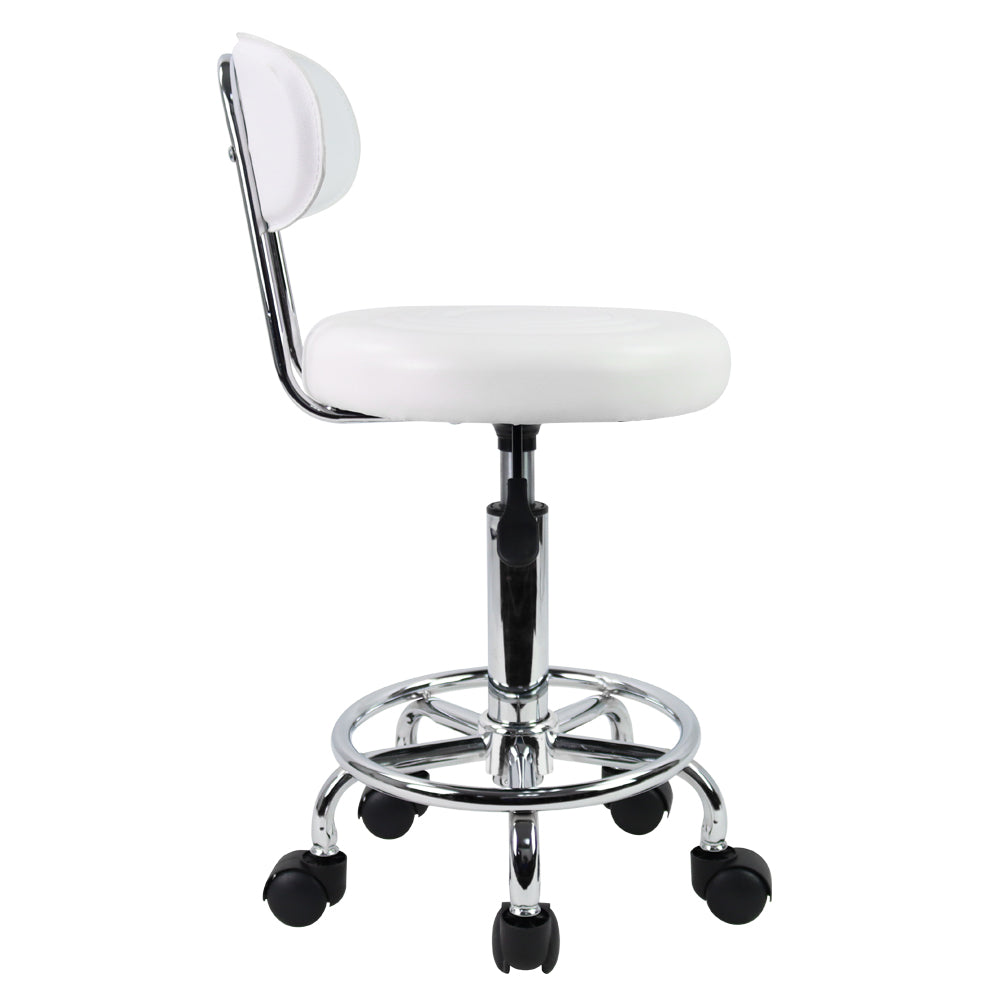 PU Leather Rolling Stool with Adjustable Height and Footrest