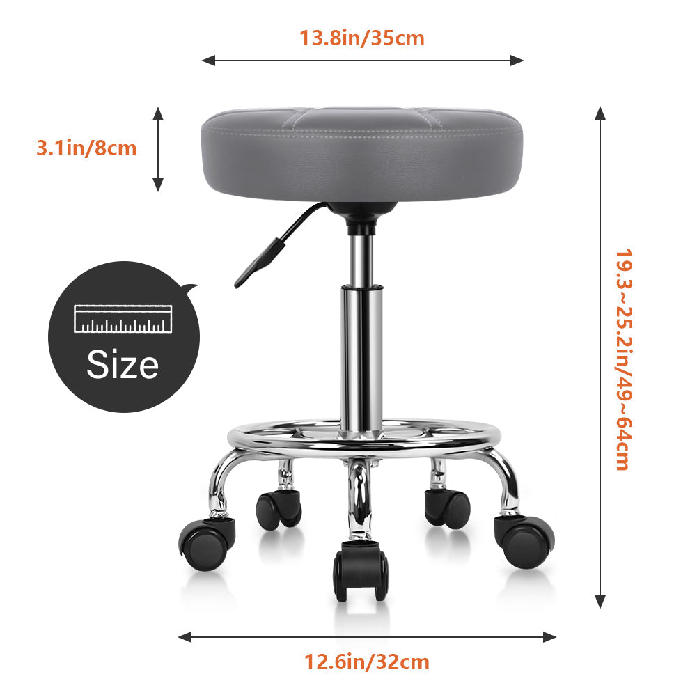 Adjustable PU Leather Rolling Bar Stool With Swivel Wheels Casters