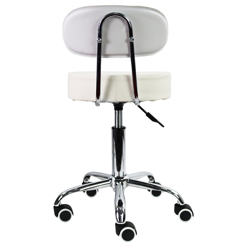 KKTONER PU Leather Rolling Stool Mid-Back with Footrest Height Adjustable Office Drafting Swivel Task Chair (White)