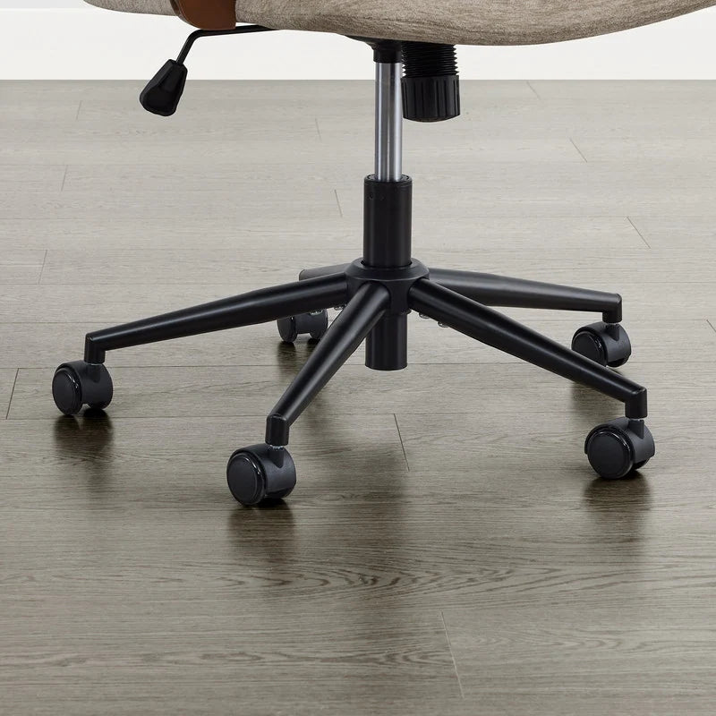 Upholstered Swivel Office Chair with Wood Arms