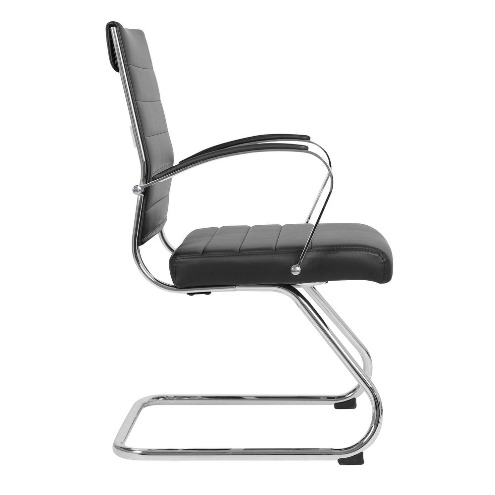 24 PCS Benmar Leather Upholstered Computer Office Chair with Sled Base, Padded Armrests for Home or Office - Black