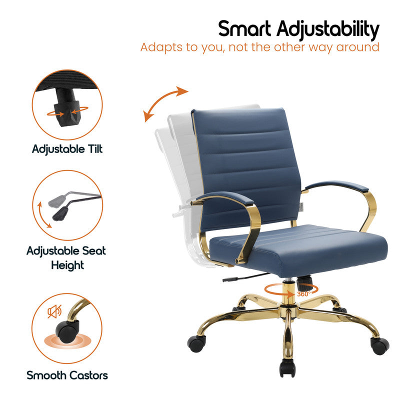 Set of 2 navy blue leather office chairs – view 5