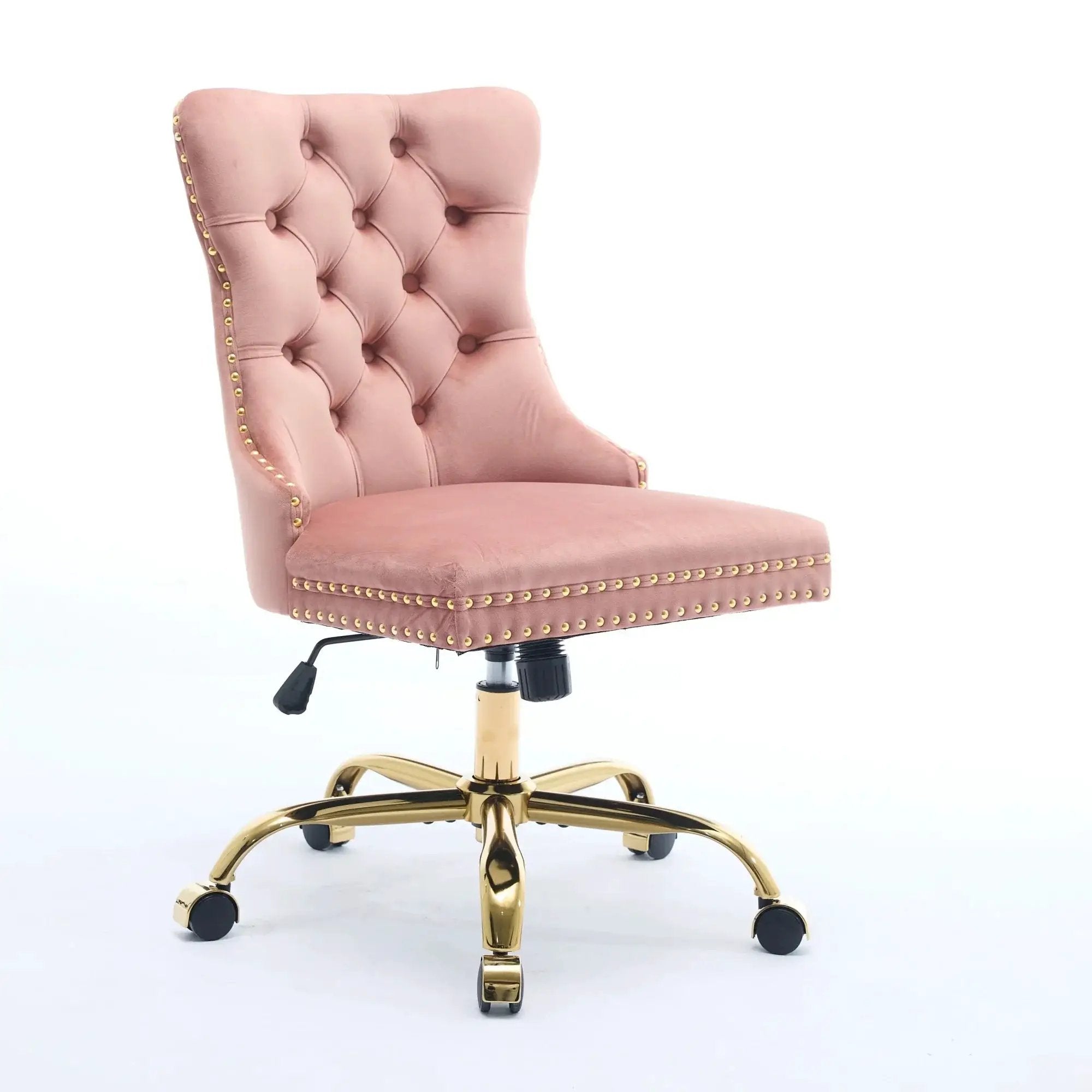 Velvet Tufted Pink Office Chair With Golden Base, Adjustable Swivel by Platinum-Level Office Chairs