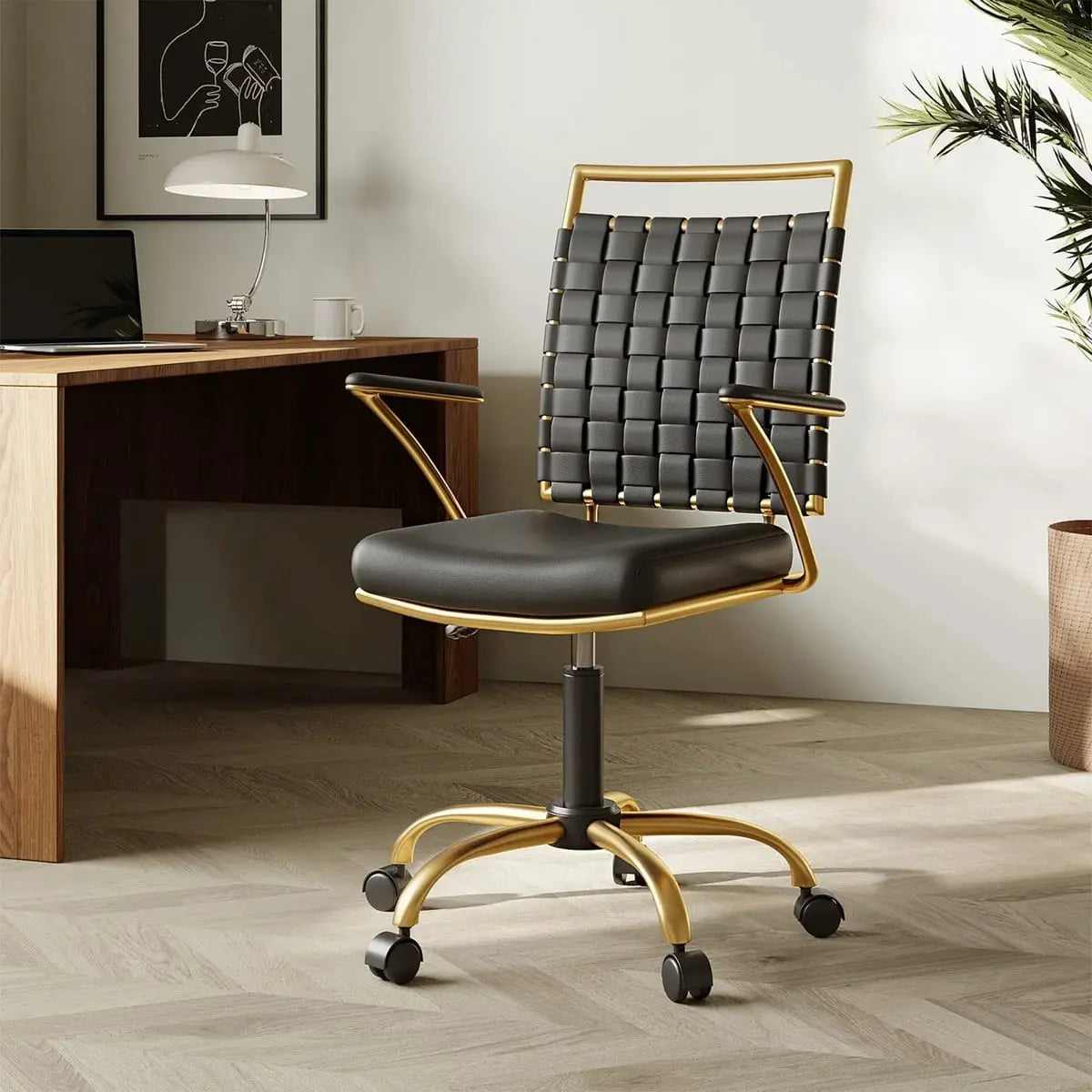 CAROCC Home Office Desk Chair Gold with Throw Pillow