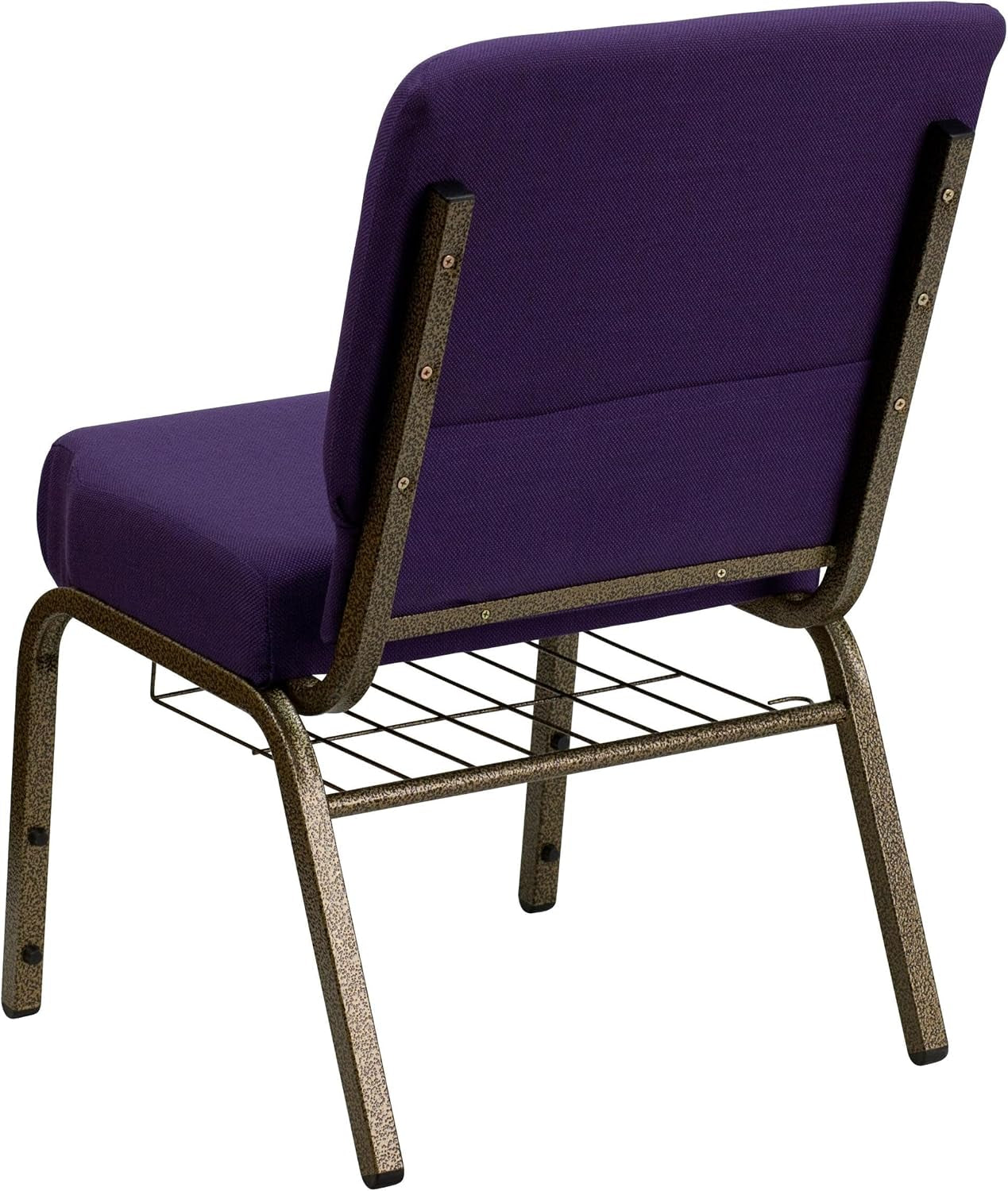 Flash Furniture HERCULES Series 21''W Church Chair in Royal Purple Fabric with Cup Book Rack - Gold Vein Frame