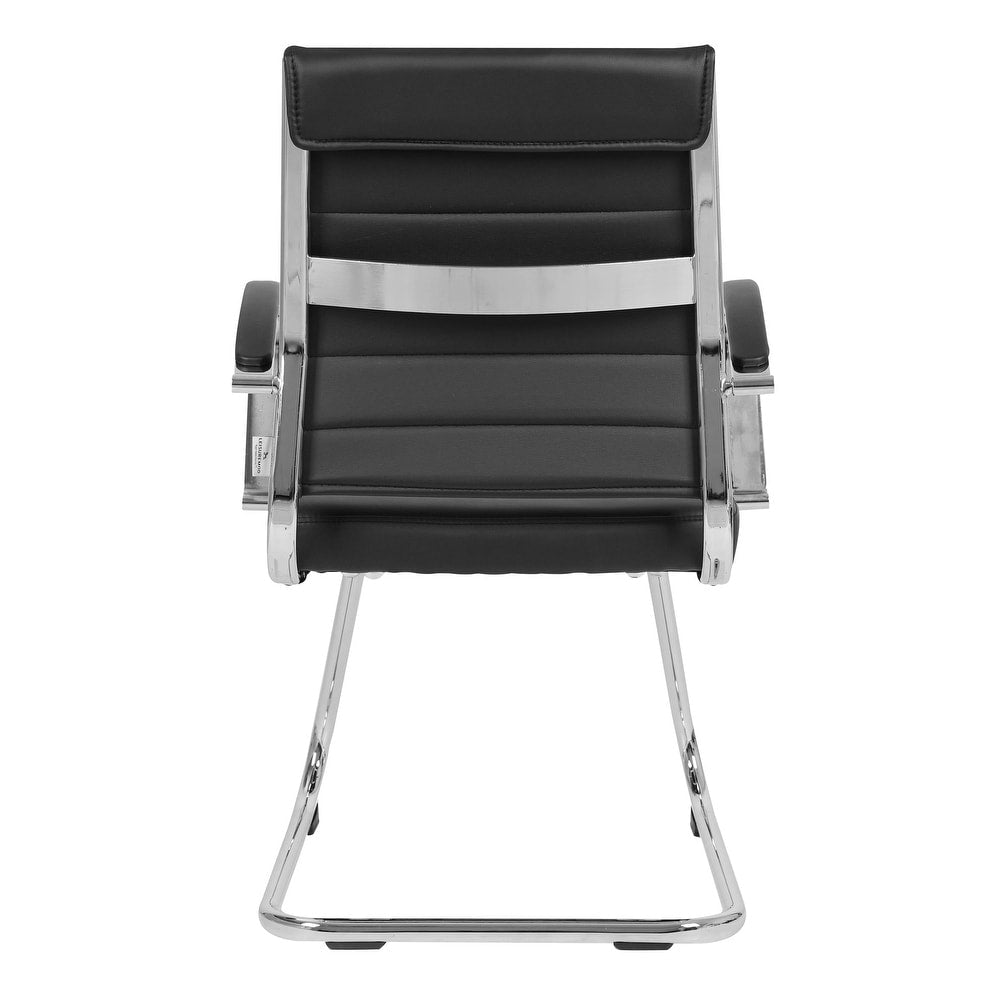 24 PCS Benmar Leather Upholstered Computer Office Chair with Sled Base, Padded Armrests for Home or Office - Black