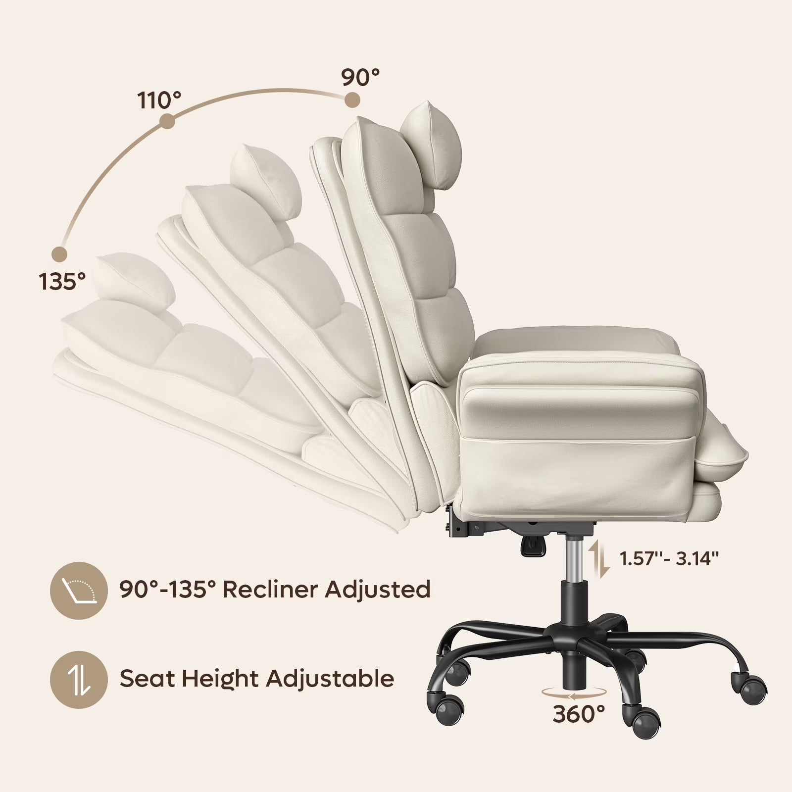 Bestier Big and Tall Ergonomic Office Chair with Flip-Up Arms, PU Leather High Back Executive Swivel Desk Chair with Side Pockets & Headrest , Height Adjustable Computer Chair for Home, Beige