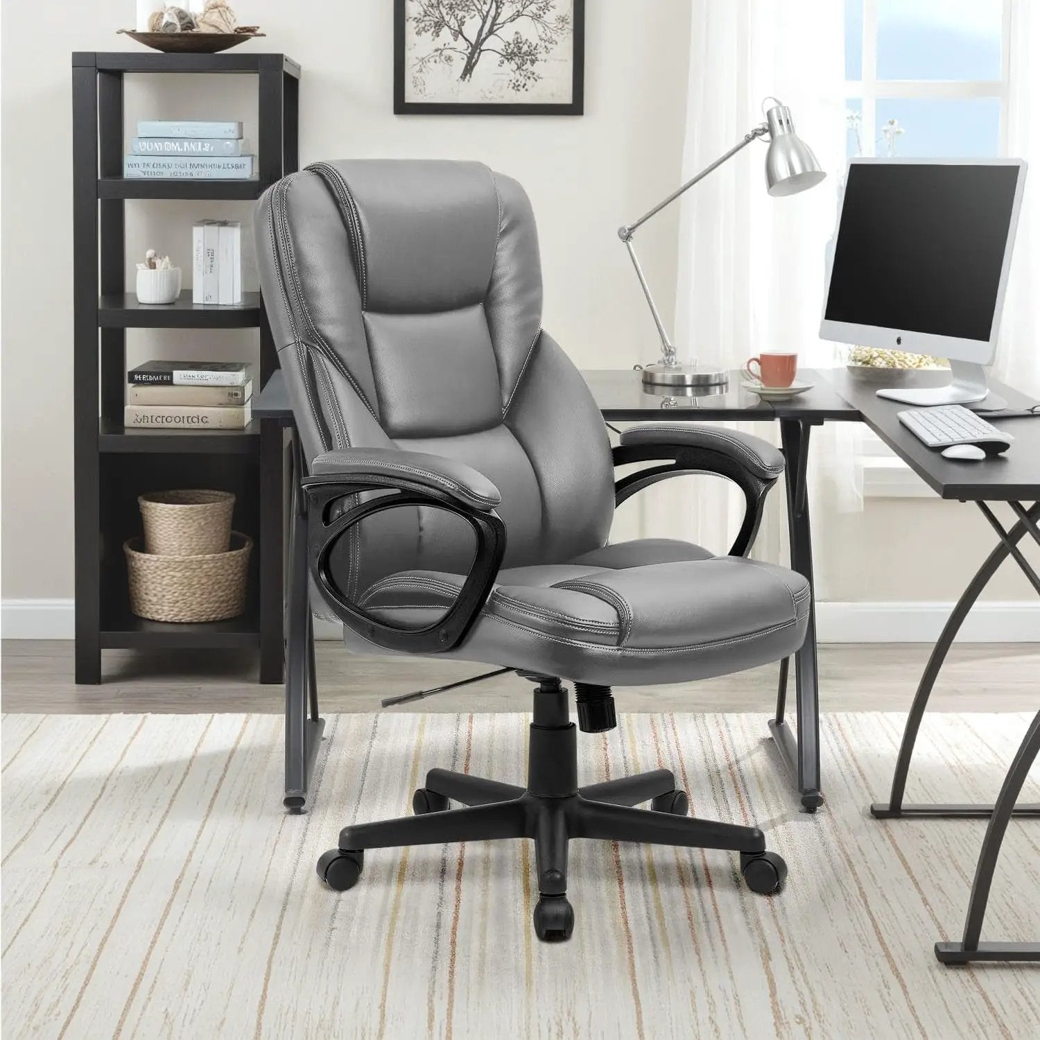 Furmax gray PU leather office executive chair with high back and lumbar support.