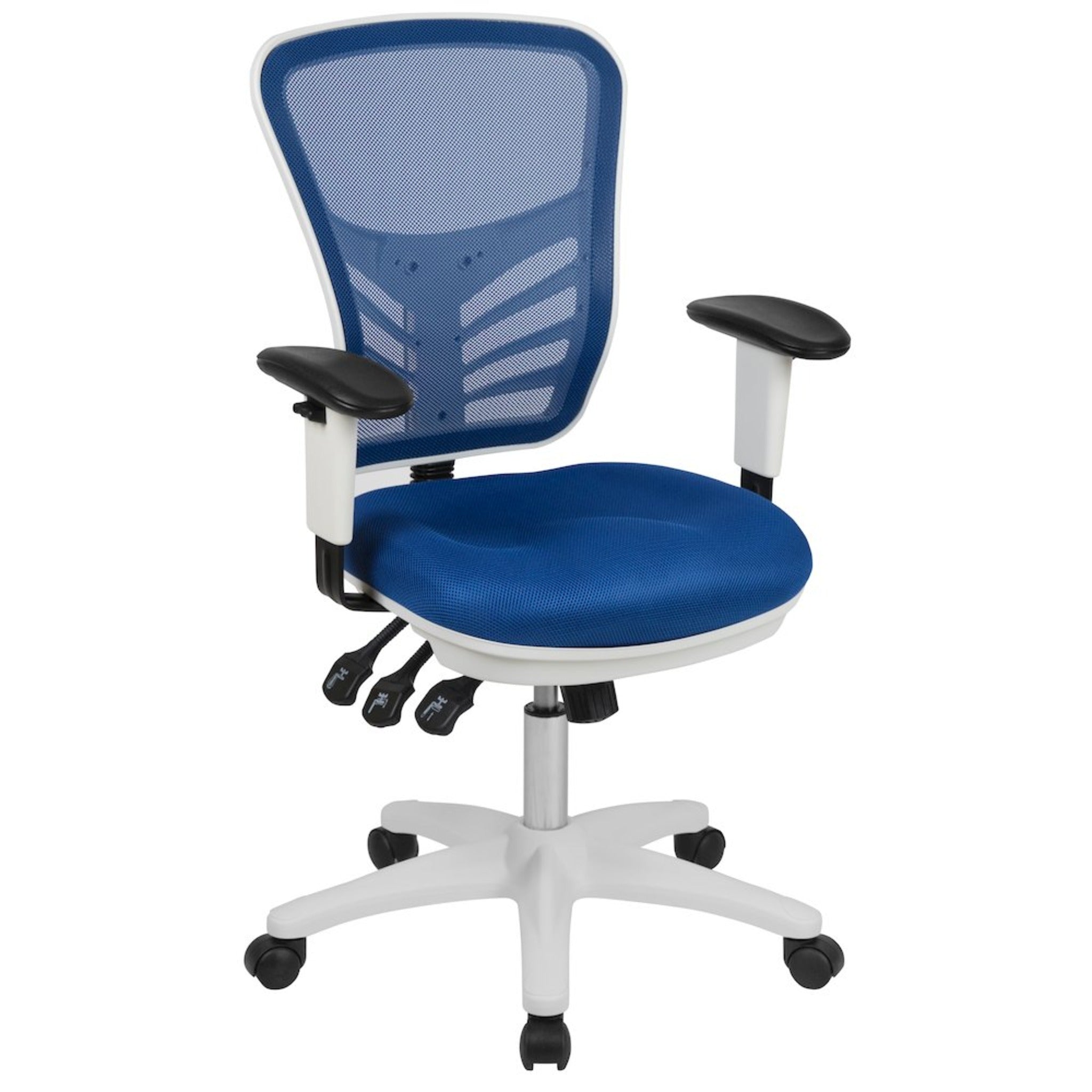 Mid-Back Blue Mesh Multifunction Executive Swivel Office Chair with White Frame