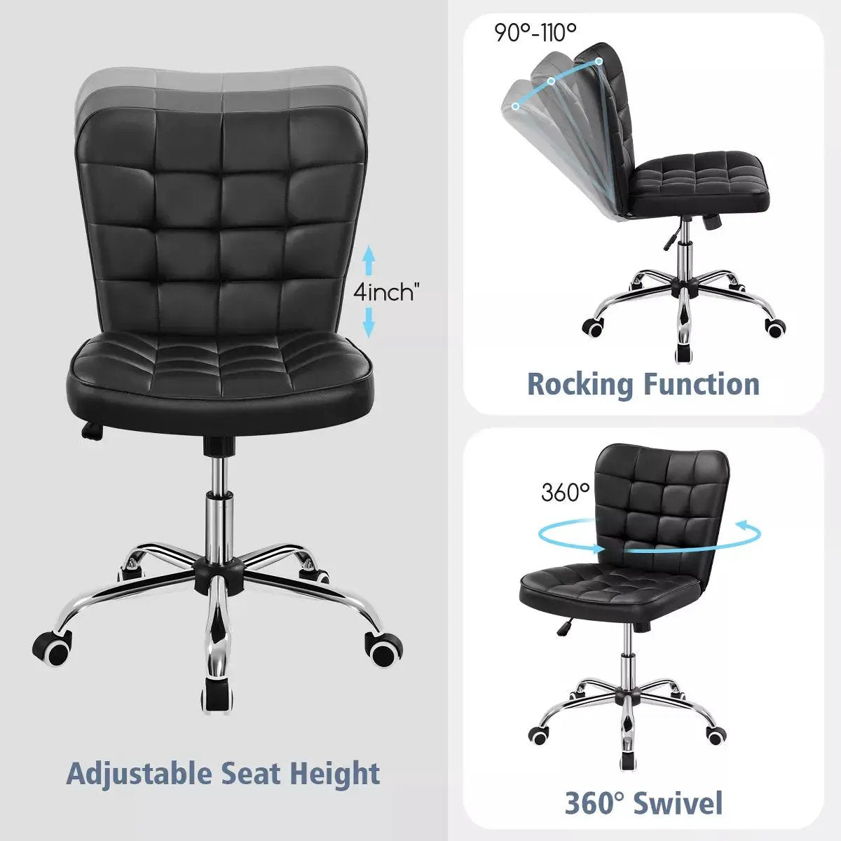 Yaheetech Modern Mid-Back Office Chair Armless Desk Chair
