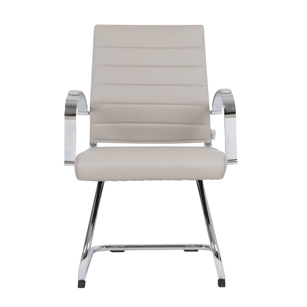 24 PCS Benmar Leather Upholstered Computer Office Chair with Sled Base, Padded Armrests for Home or Office - Tan
