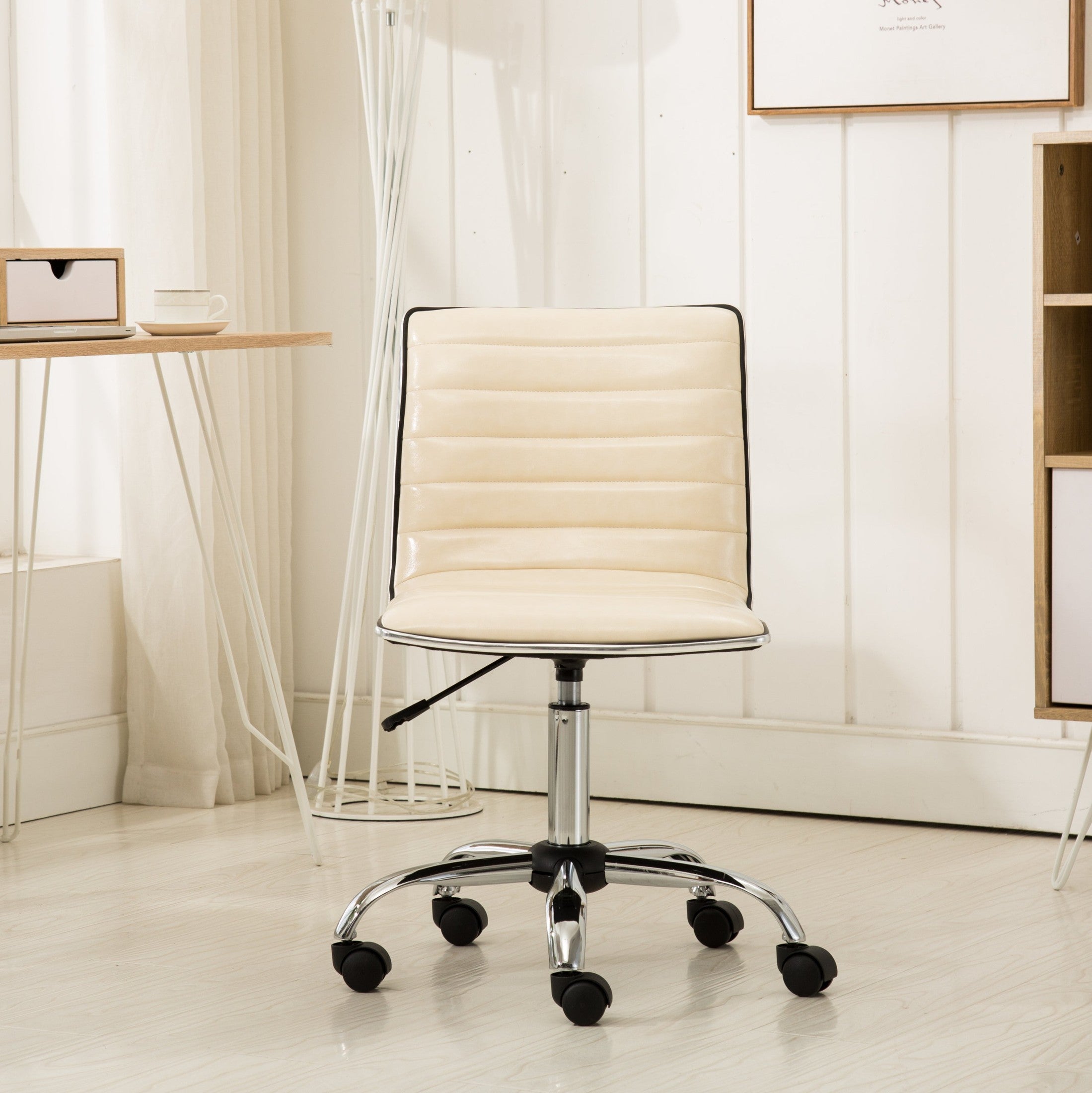 Fremo Chromel Beige Faux Leather Adjustable Office Chair