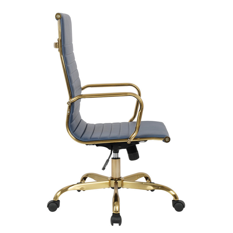 17 PCS Harris Modern High-Back Leather Upholstered Office Chair with Tilt & Swivel for Home Office - Navy Blue