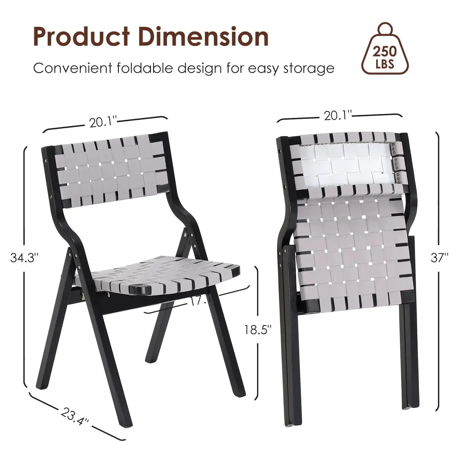 Black Wood Folding Chairs with Woven Seats - Set of 2 - Platinum-Level Office Chairs