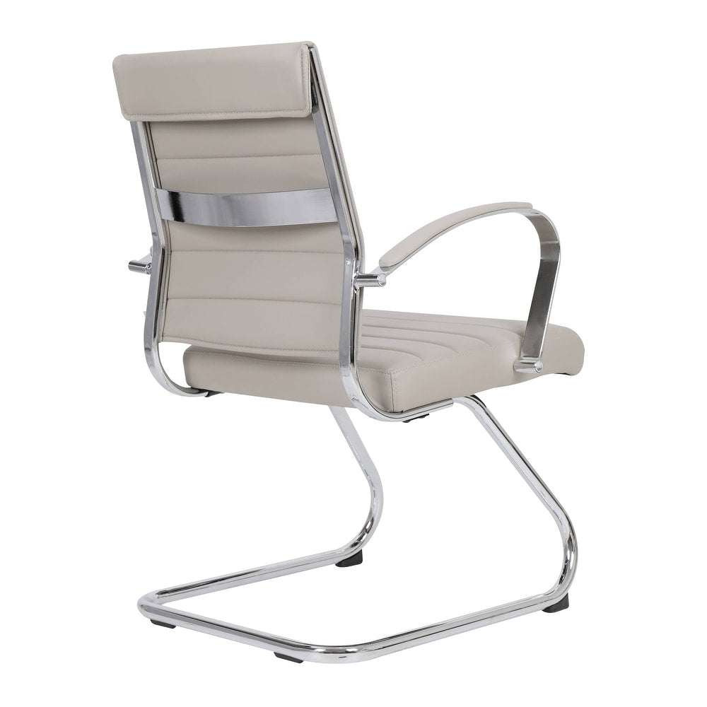 24 PCS Benmar Leather Upholstered Computer Office Chair with Sled Base, Padded Armrests for Home or Office - Tan