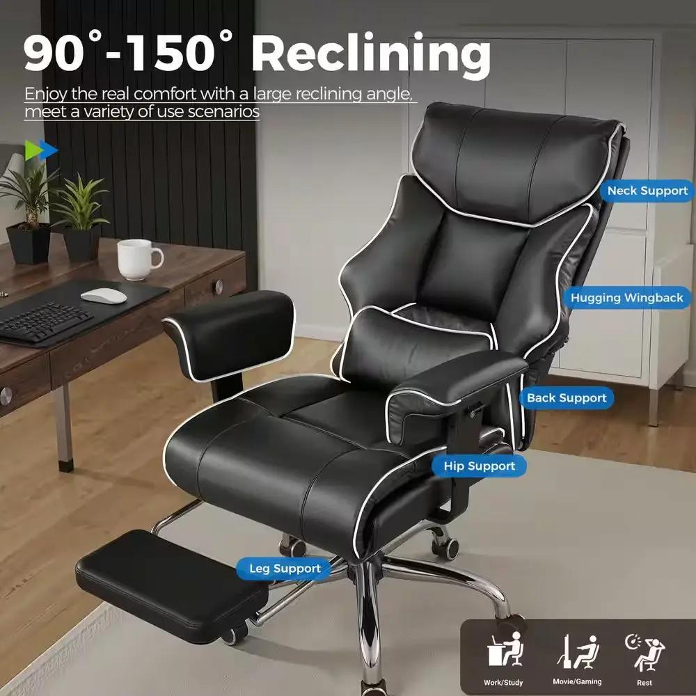 Big and Tall Faux Leather Office Chair Adjustable Height High Back Ergonomic Gaming Chair, Black and White