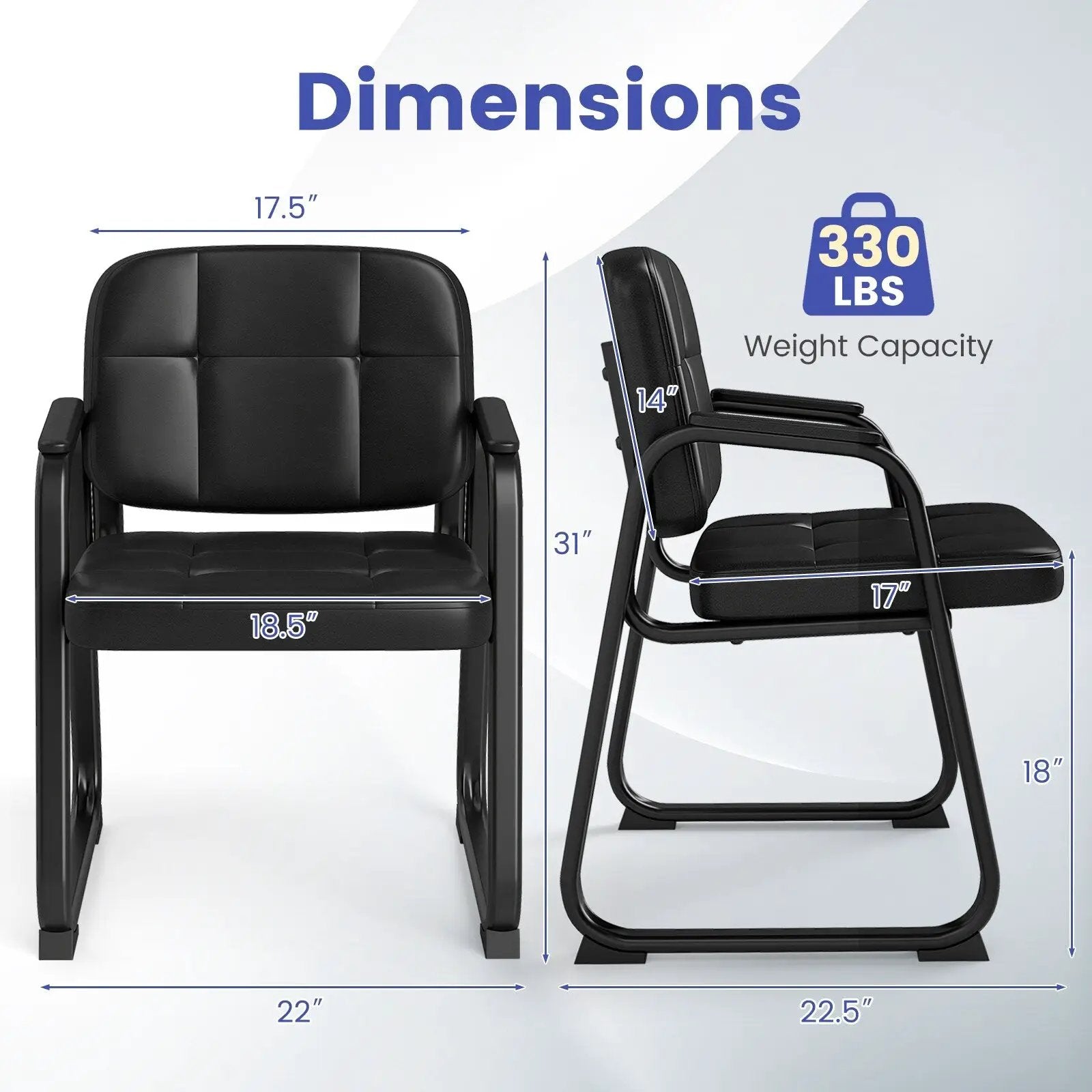 Costway Leather Office Reception Chairs Set of 2/4/6/8/10/12 with - Sled Base