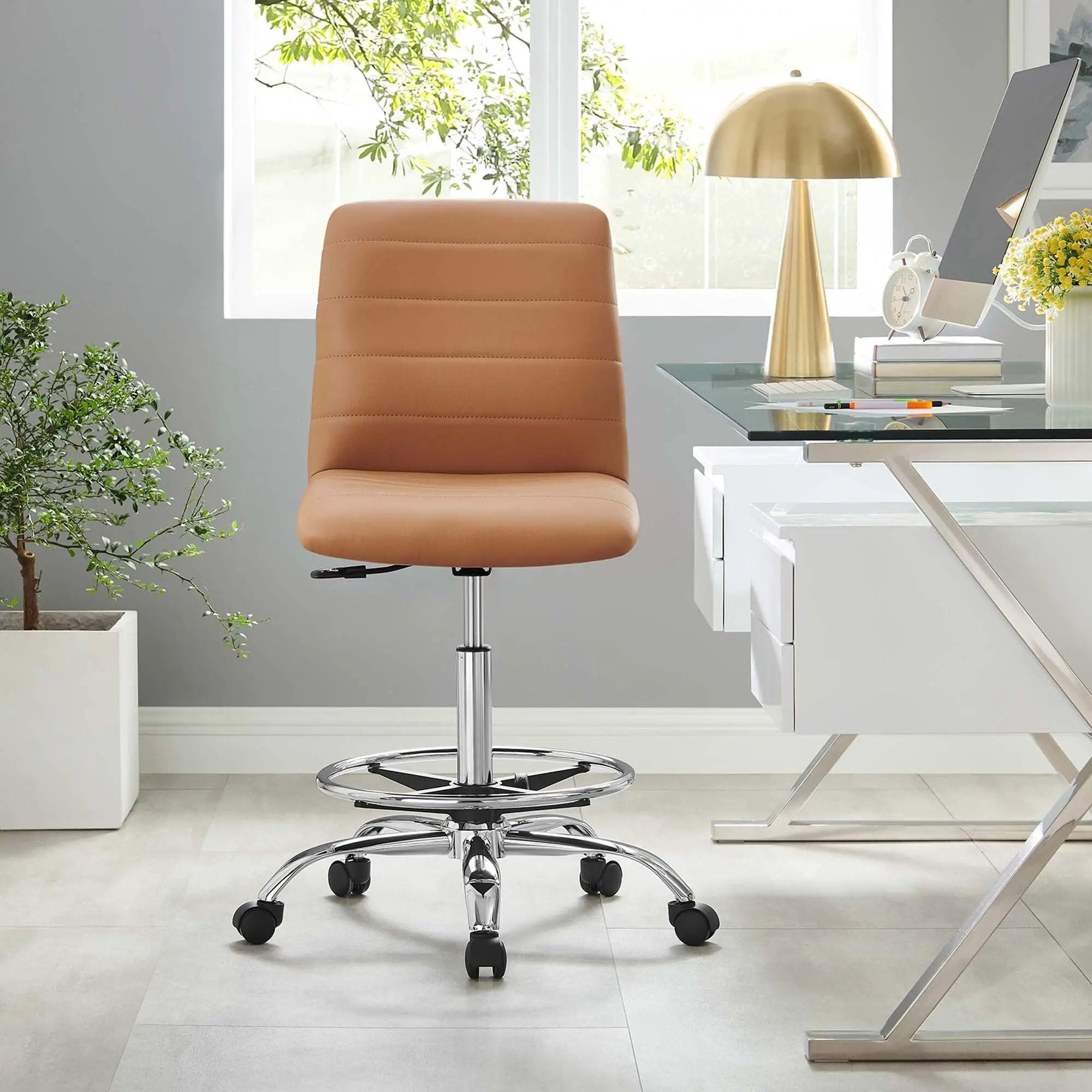 Drafting Chair Vegan Leather Armless Adjustable Stool