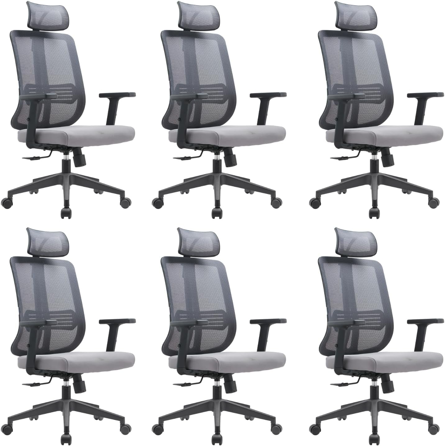Leisuremod Office Chair, Adjustable Height Arm & Headrest, Upholstered Black Cotton Fabric Foam Filled Seat with White Mesh High Back, Modern Ergonomic Chair, 360 Degree Swivel & Tilt, Nift Series