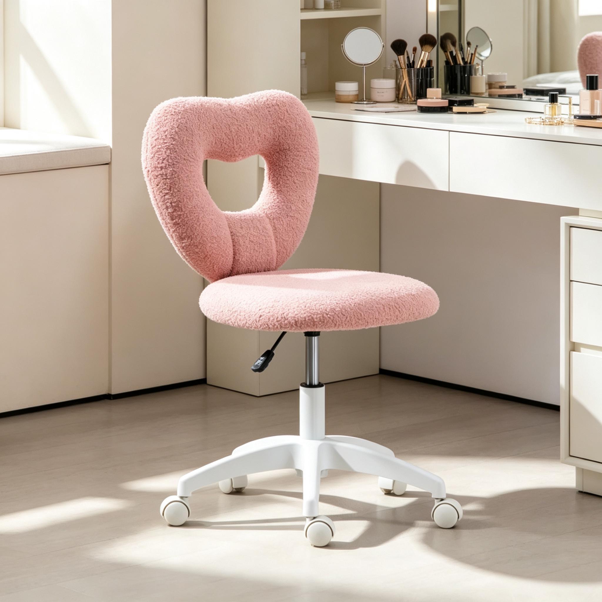 Heart Shaped Office Chair, Swivel Task Chair with Wheels, Pink