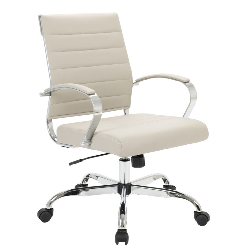30 PCS Benmar Leather Office Desk Computer Chair with Ribbed Seat and Steel Frame - Tan