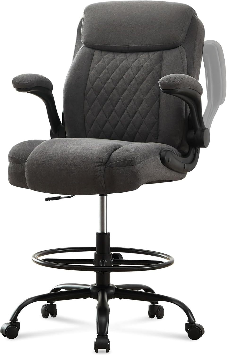 Gray Tall Drafting Chair with Adjustable Foot Ring & Armrests - Platinum-Level Office Chairs