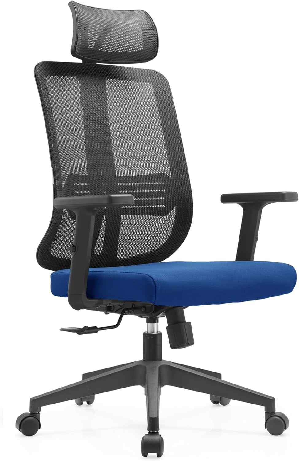 Leisuremod Office Chair, Adjustable Height Arm & Headrest, Upholstered Black Cotton Fabric Foam Filled Seat with White Mesh High Back, Modern Ergonomic Chair, 360 Degree Swivel & Tilt, Nift Series