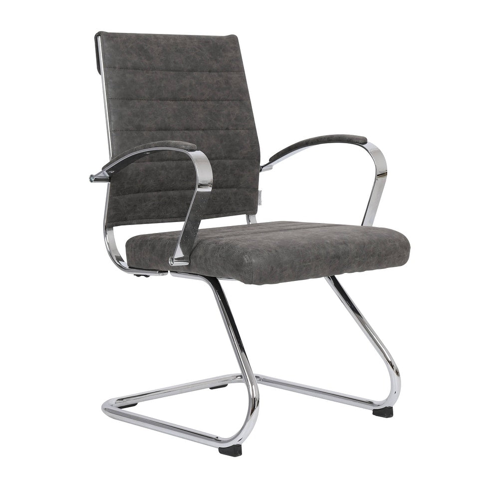 24 PCS Benmar Leather Upholstered Computer Office Chair with Sled Base, Padded Armrests for Home or Office - Charcoal