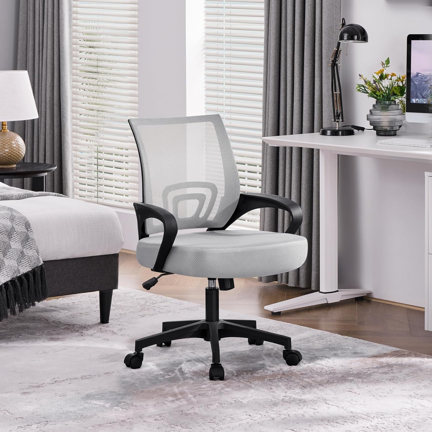 Yaheetech Mid Back Mesh Computer Office Desk Chair Adjustable Swivel, Grey | Breathable Mesh Back and Foam Padded Seat for Comfortable Work at Home or Office; Steel Frame Holds 300 Lb, Easy Assembly.