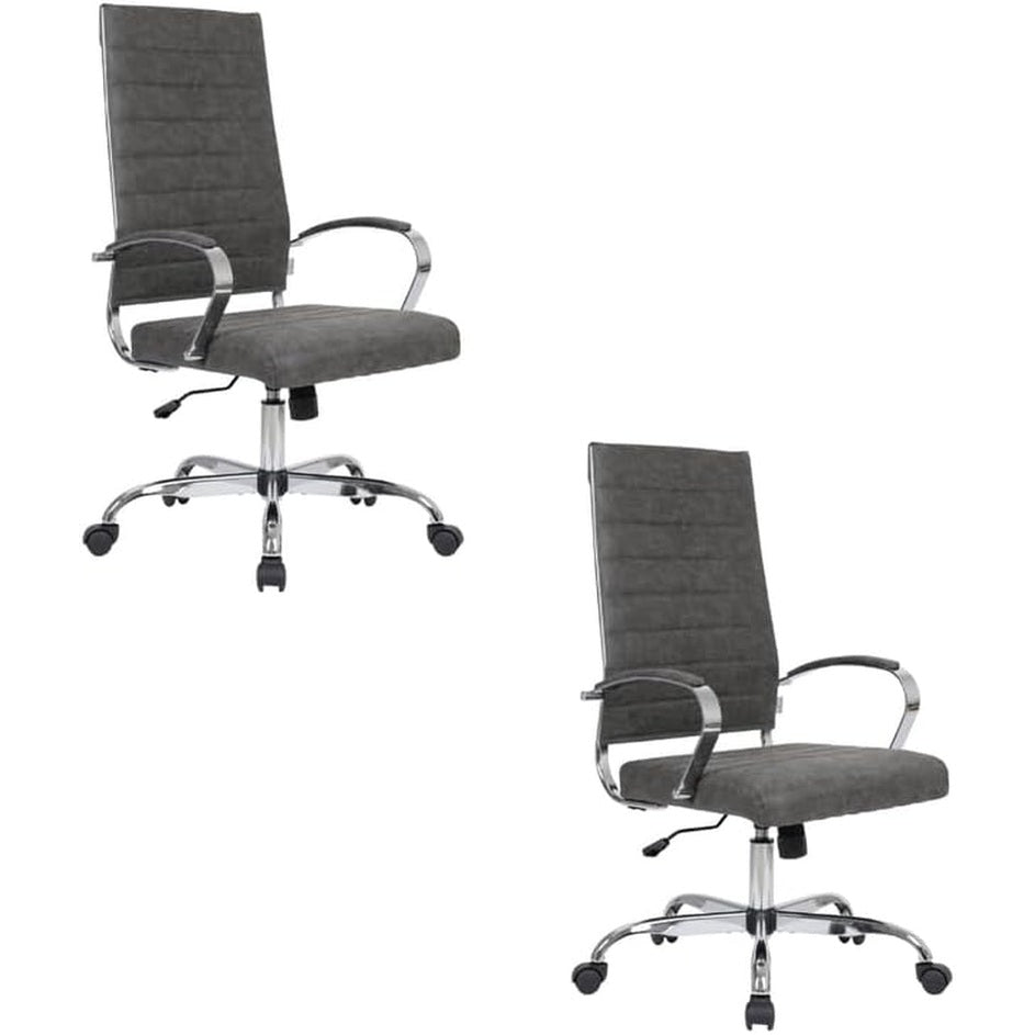 Leisuremod Benmar Modern High-Back Office Chair, 360-Degree Adjustable Swivel Task Furniture in Leather Upholstery with Ribbed Backrest for Home and Office