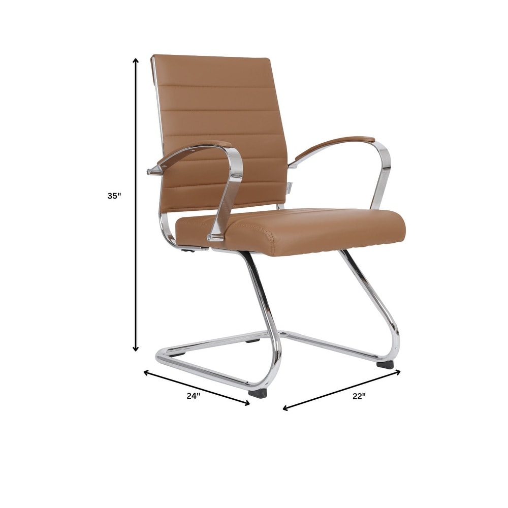 24 PCS Benmar Leather Upholstered Computer Office Chair with Sled Base, Padded Armrests for Home or Office - Light Brown