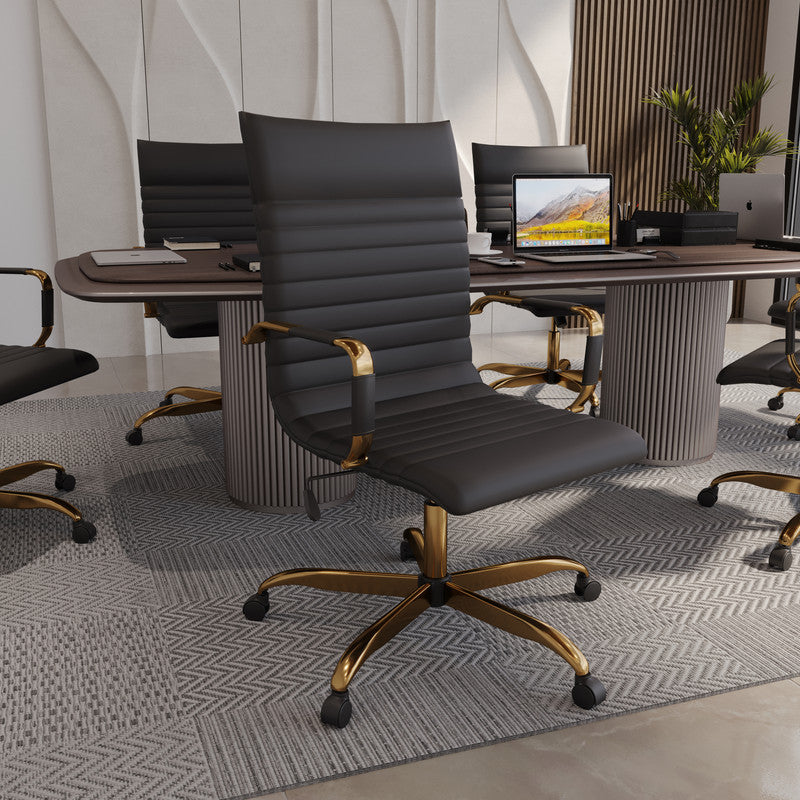 17 PCS Harris Modern High-Back Leather Upholstered Office Chair with Tilt & Swivel for Home Office - Black
