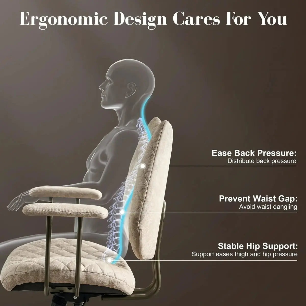 HOOOWOOO Mid-Century Leather Ergonomic Adjustable Swivel Office Chair