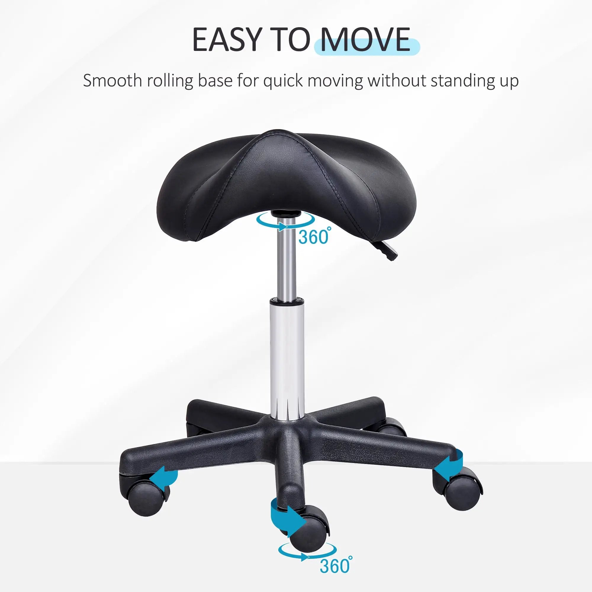 Rolling Saddle Stool, Swivel Salon Chair, Ergonomic Faux Leather Stool, Adjustable Height with Wheels for Spa, Salon, Massage, Office, Black by Platinum-Level Office Chairs