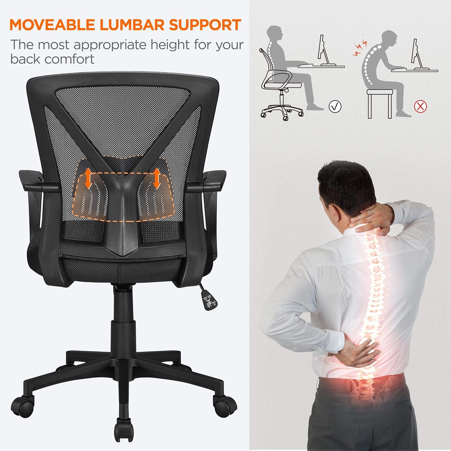 Yaheetech Mid-Back Mesh Task Office Desk Chair with Wheels and Arms, Black | Breathable Mesh Back and Foam-Padded Seat for All-Day Comfort; Sturdy Metal Frame, Height Adjustable, and Easy to Assemble