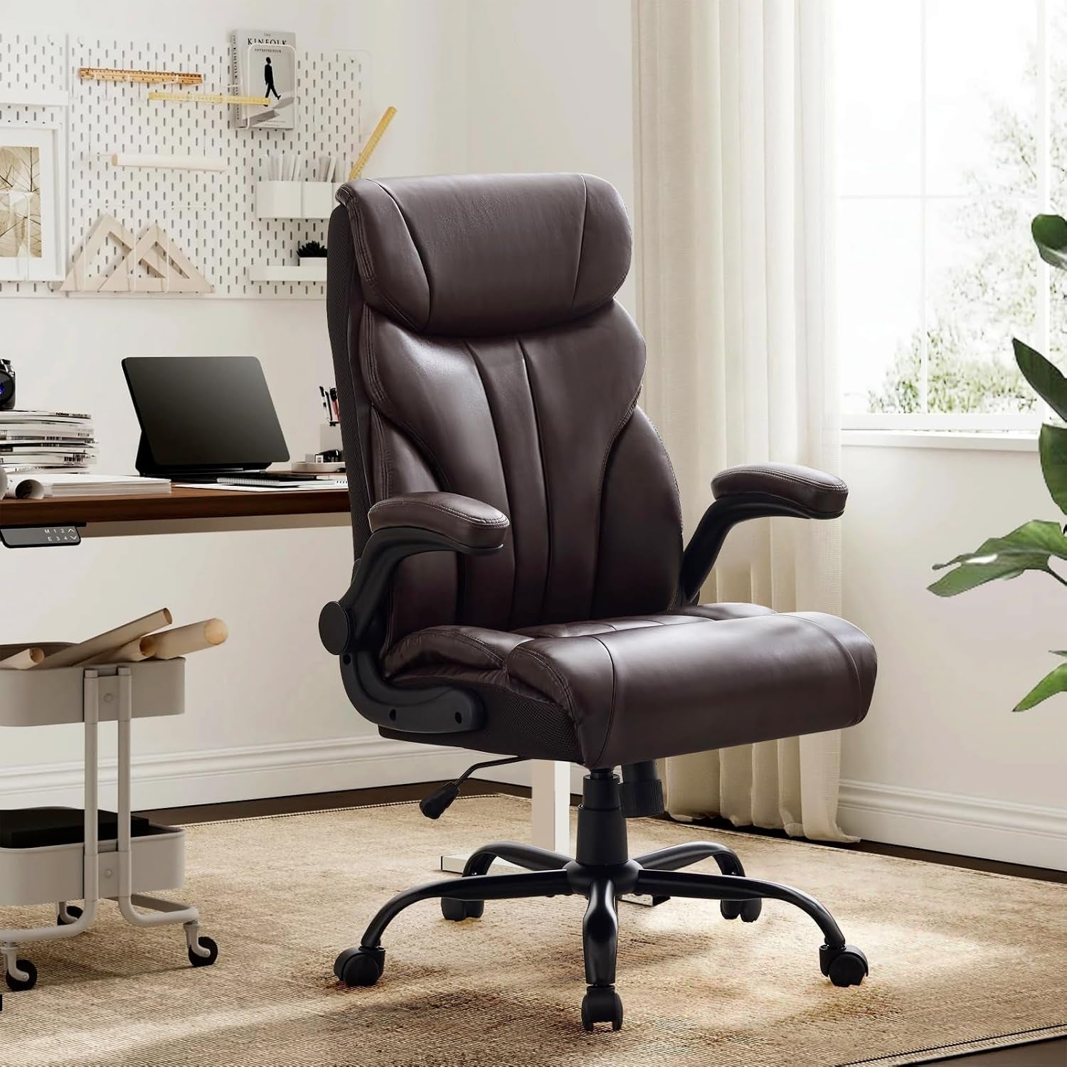 Big and Tall Office Chairs with Foot Rest,500Lbs Wide Ergonomic Gaming Chair,90-155°Recline Executive Leather Computer Chairs with Adjustable Height,Brown