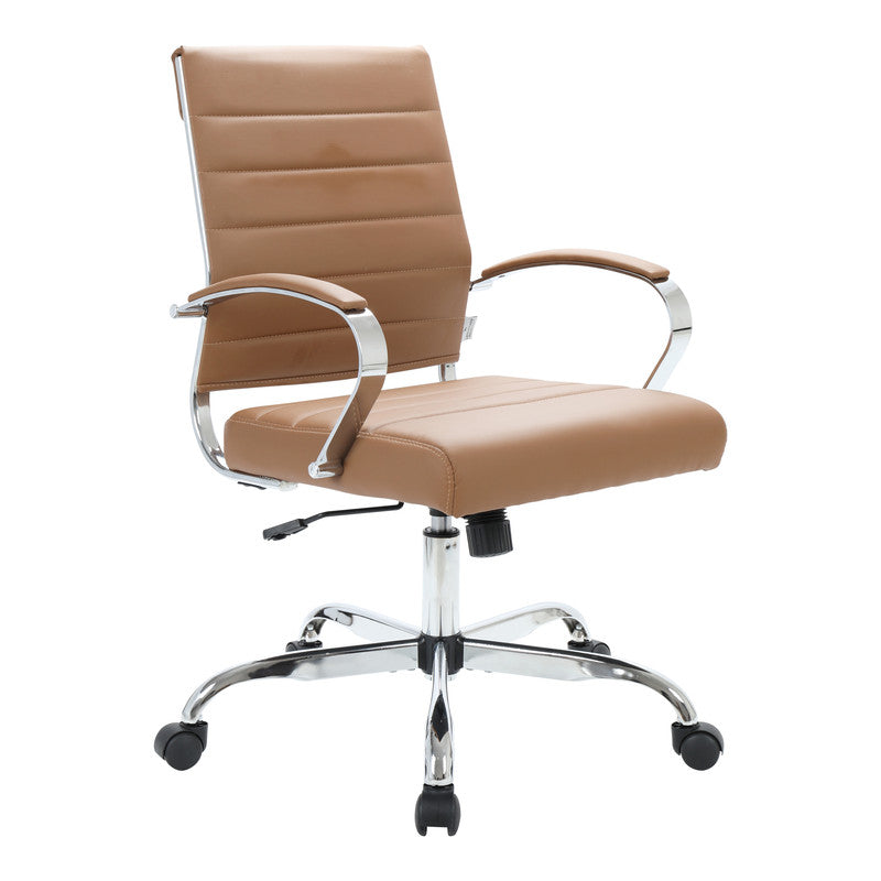 30 PCS Benmar Leather Office Desk Computer Chair with Ribbed Seat and Steel Frame - Brown