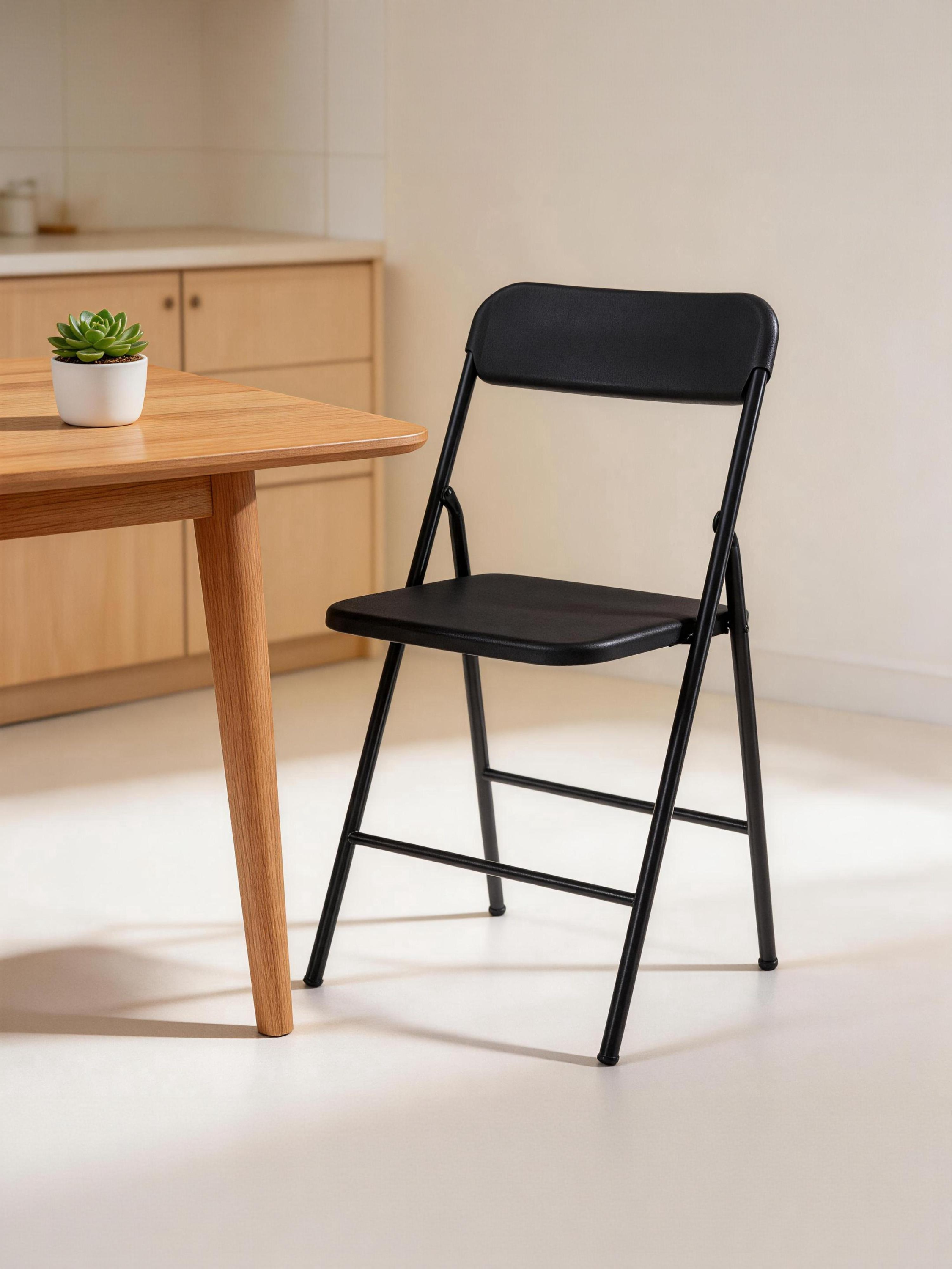 Durable Black Folding Chairs With PP Cushions Stackable Outdoor 4 Pack - Platinum-Level Office Chairs