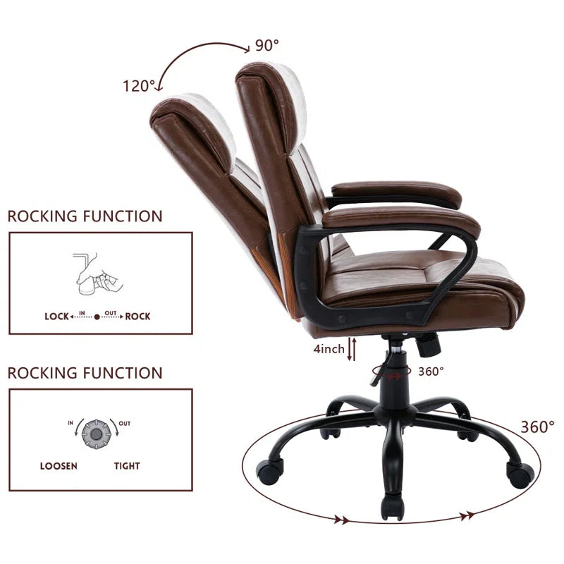 Girsham Office Chair Mid Back Desk Adjustable High Ergonomic Computer Chair Soft Armrests PU Leather with Lumbar Support