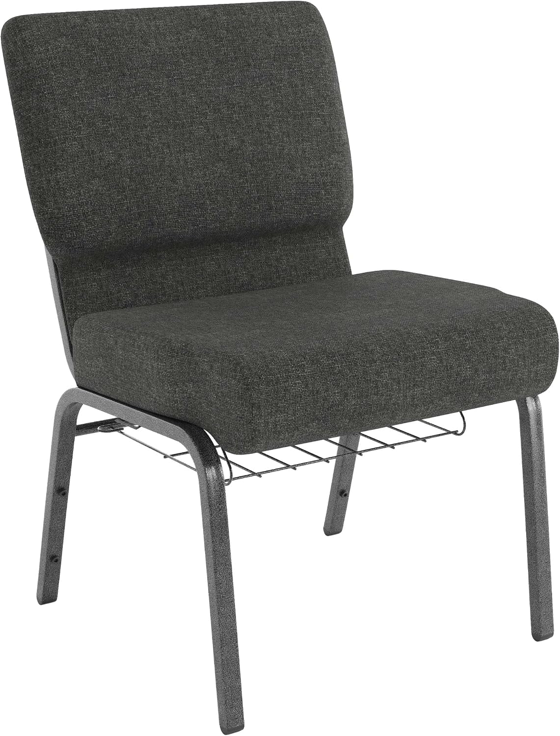 Flash Furniture HERCULES Series 21''W Church Chair in Dark Gray Fabric with Book Rack - Silver Vein Frame