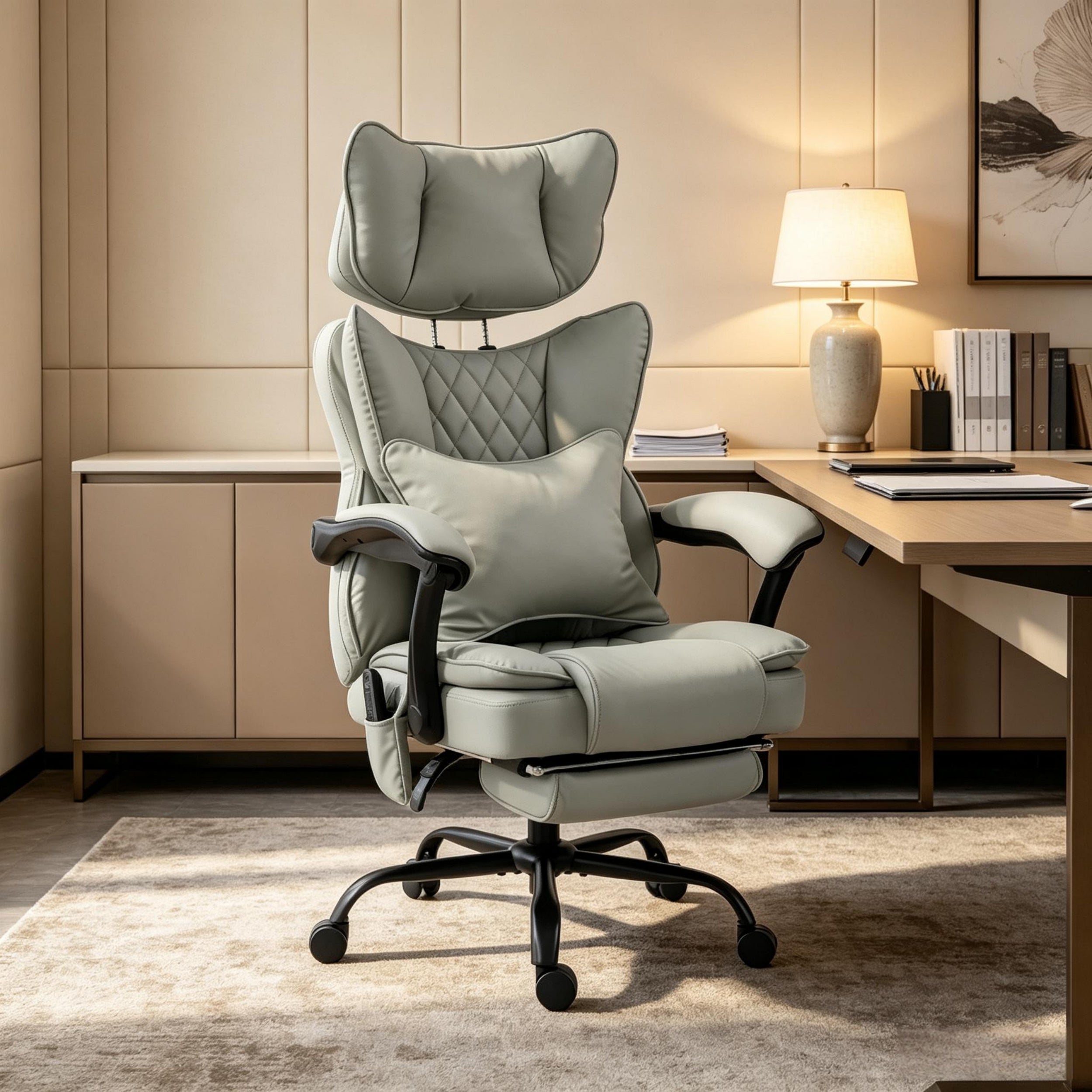 Gray PU Leather Reclining Massage Office Chair with Heat