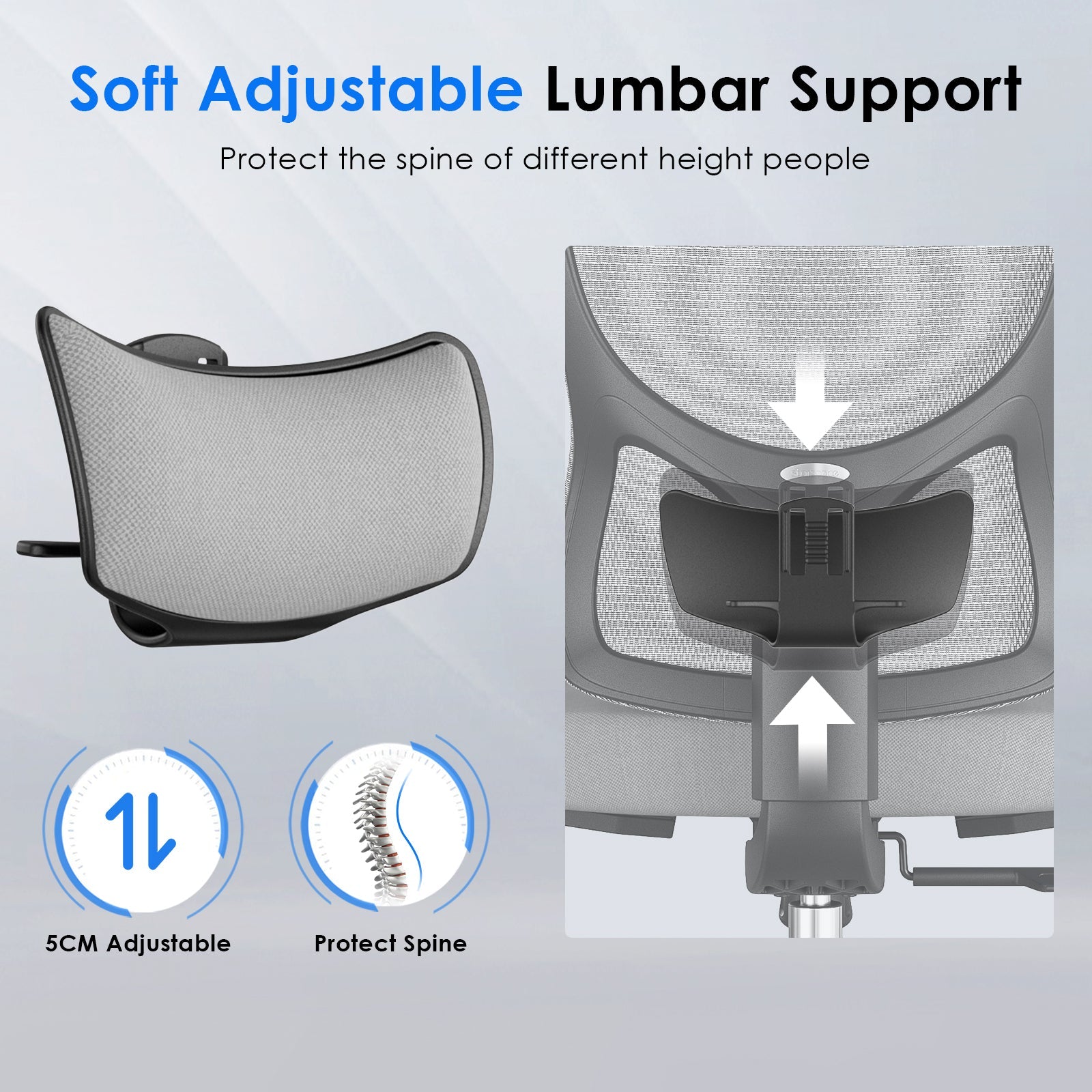 Black and grey ergonomic office chair by Platinum-Level Office Chairs with mesh seat, adjustable lumbar support, headrest, and 3D armrests.