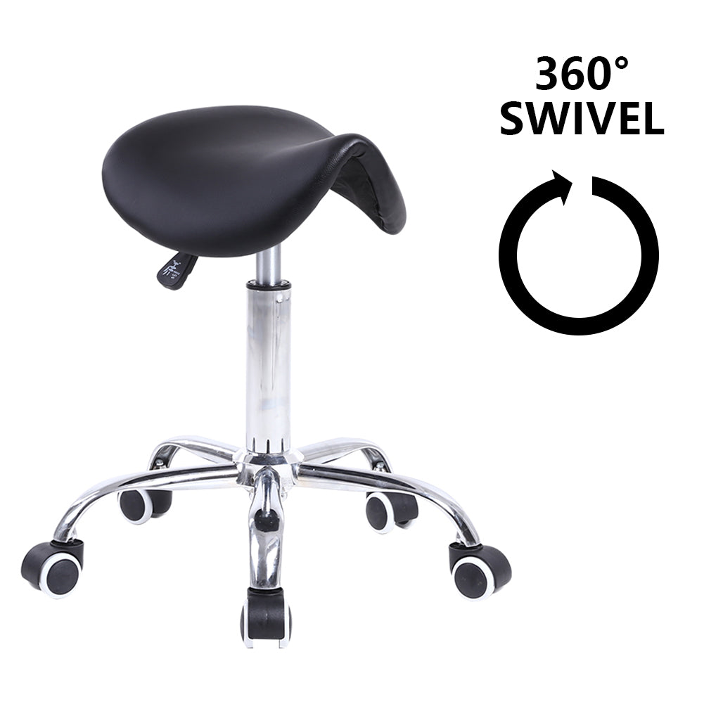 PU Leather Saddle Stool With Height Adjustable Swivel Wheels
