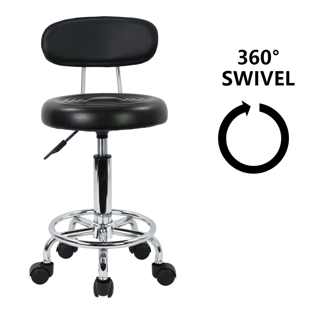 Adjustable PU Leather Rolling Stool With Low Back And Footrest
