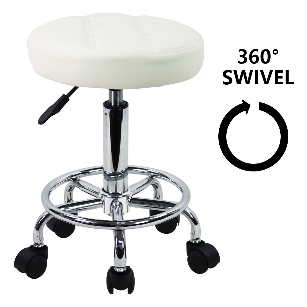 Ergonomic Round PU Leather Rolling Stool With Adjustable
