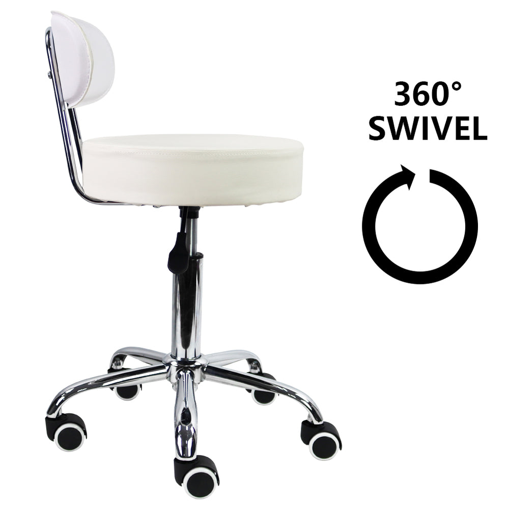 KKTONER PU Leather Rolling Stool Mid-Back with Footrest Height Adjustable Office Drafting Swivel Task Chair (White)