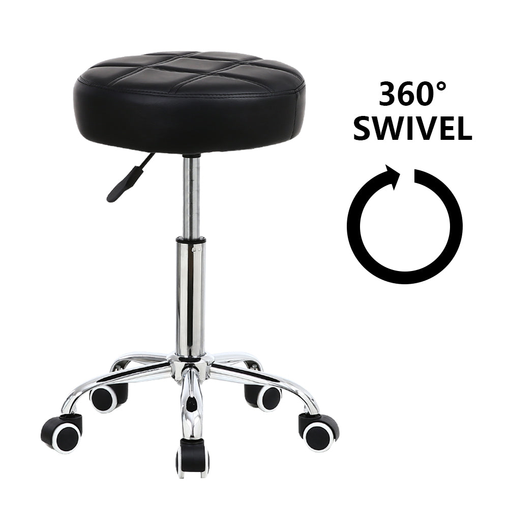 PU Leather Rolling Salon Stool With Height Adjustable Swivel