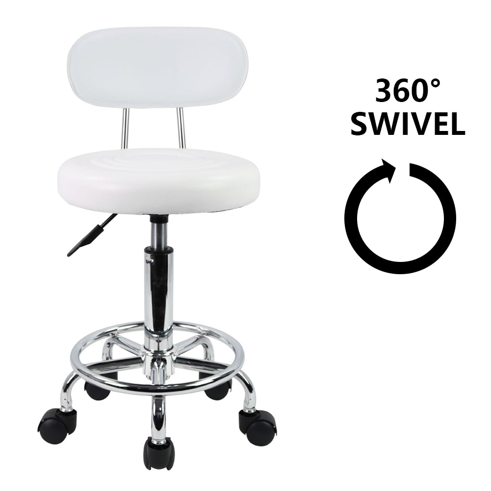 PU Leather Rolling Stool with Adjustable Height and Footrest